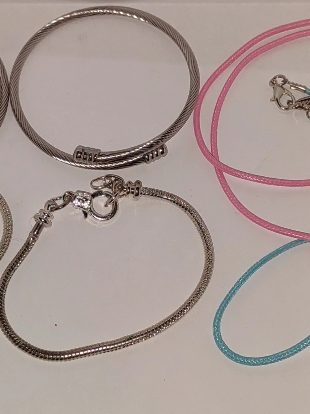 75+ Piece Kids Pink and Blue Cord Bracelet Set with Silver Charms